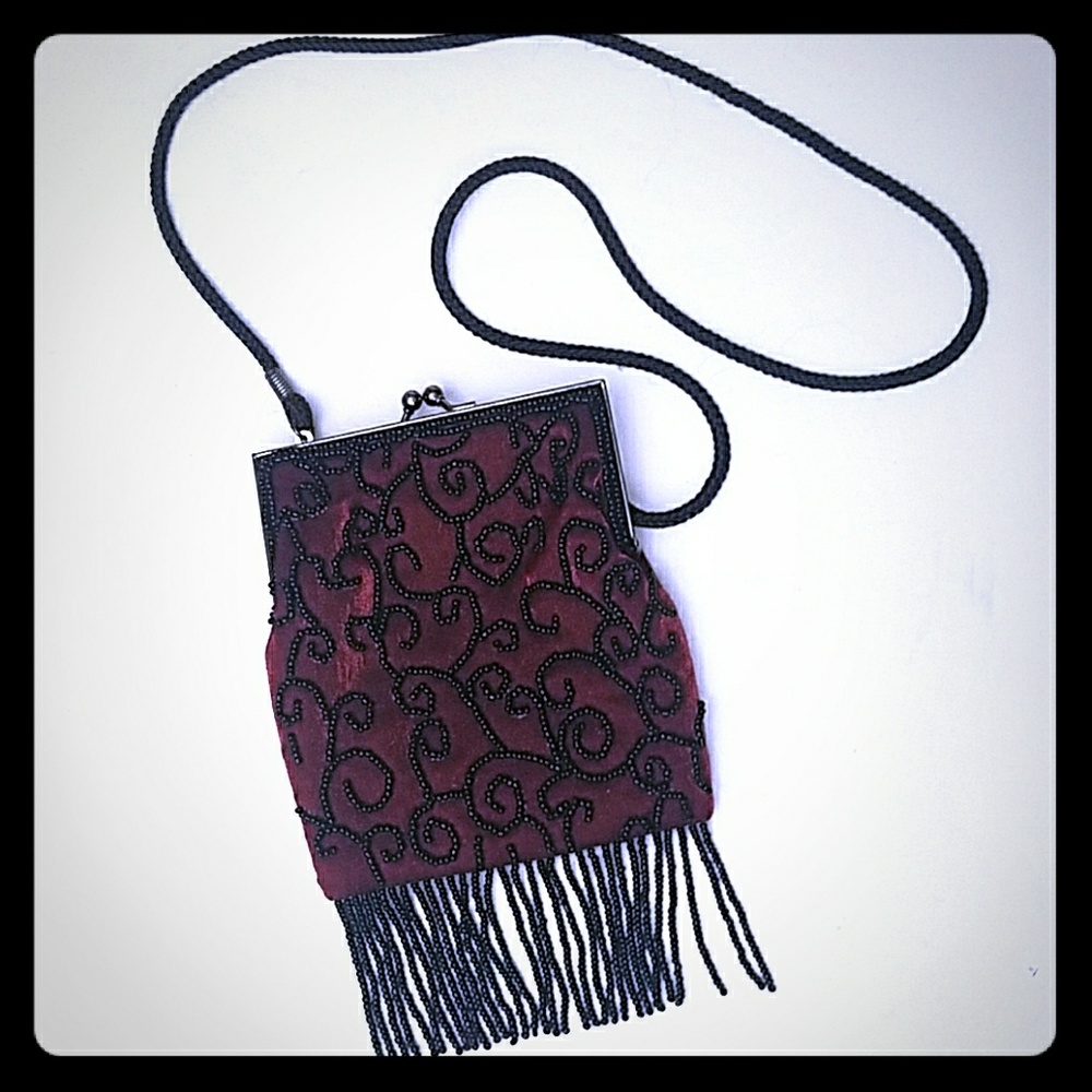 Lancome Beaded Tassle Flapper Purse